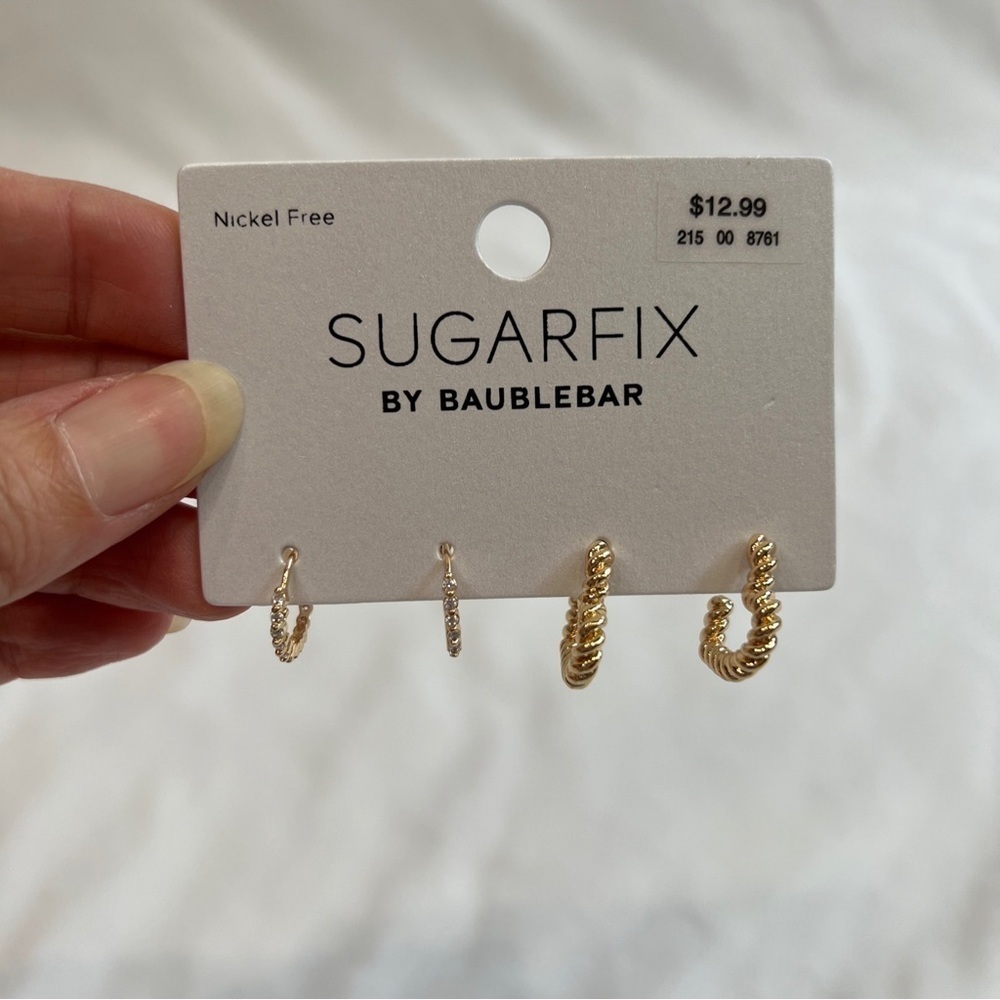 Sugarfix by Baublebar Crystal & Gold Tone Beaded Heart Hoop Earring Set 2 Pairs - Picture 3 of 4